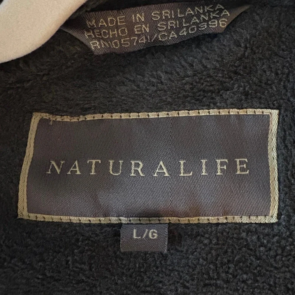 NATURALIFE Black Hooded Zip Up Jacket Lined w/Gray Fleece Outerwear‎ Mens LARGE